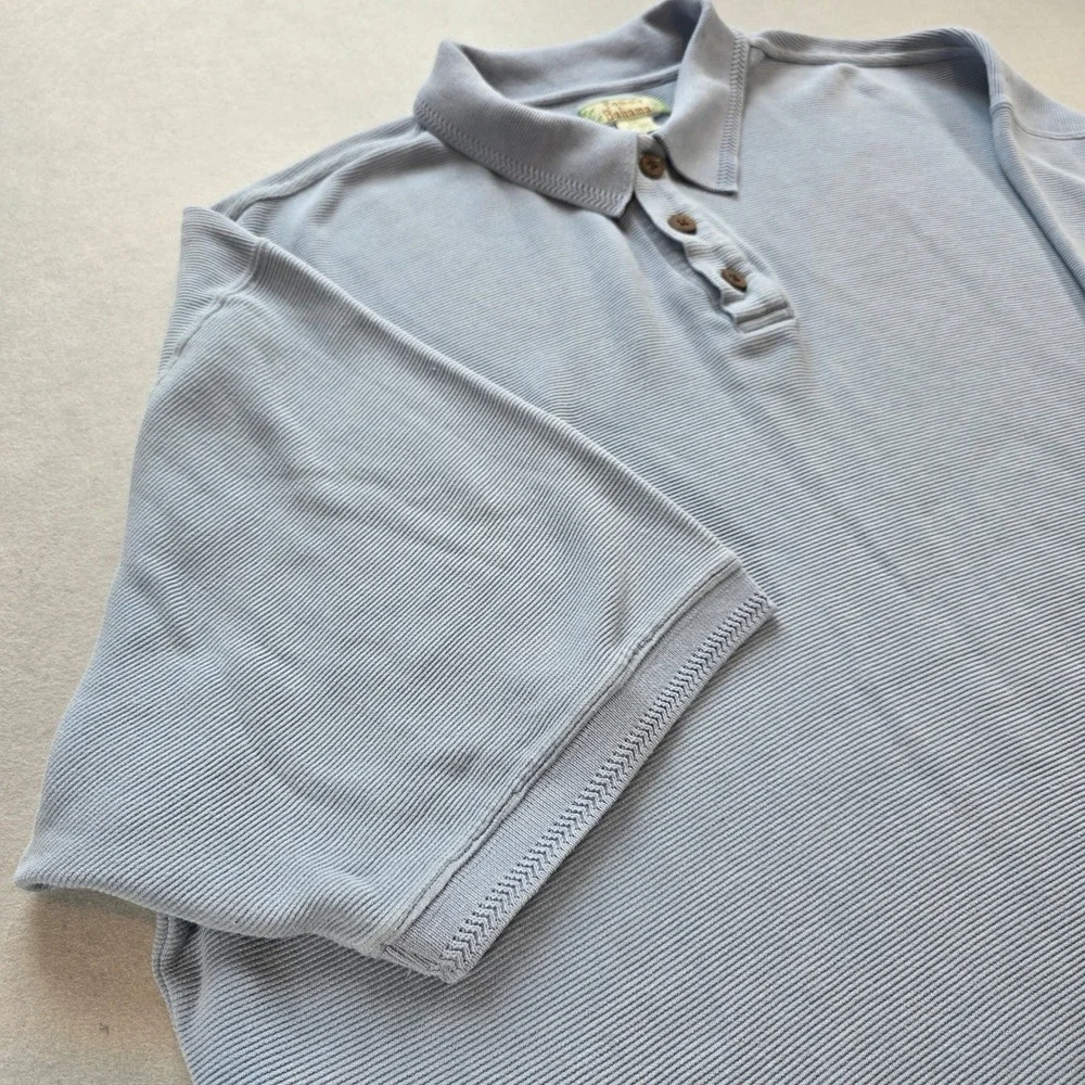 Tommy Bahama Men XXL Light Blue Silk Cotton Ribbed Short Sleeve Polo Shirt